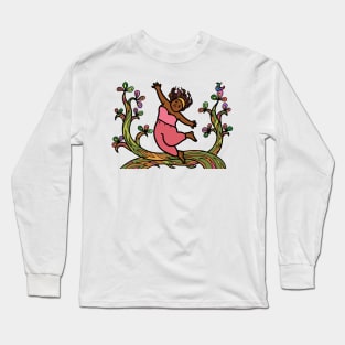 Happy cheerful black African woman with nature environment. Healthy freedom lifestyle. Long Sleeve T-Shirt